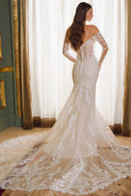 Off Shoulder Lace Long Sleeve Mermaid Wedding Dress