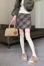 Wool Plaid High Waist A-Line Skirt