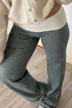 Fold Waist Stripe Knit Straight Pants