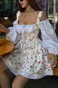 Two Piece Puff Sleeve Strapless Floral Dress