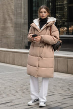 Colorblock Mid-Length Hooded Puffer Puffer Jacket