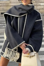 Scarf-Neckline Felt Woolen Coat