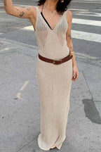 Hollow Sheer Knit Maxi Vacation Dress