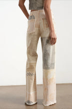 Vintage Newspaper Print Straight Leg Jeans