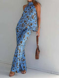 Blue Print Open Back Pants Set