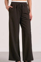 Stripe Patchwork Drawstring Waist Straight Pants