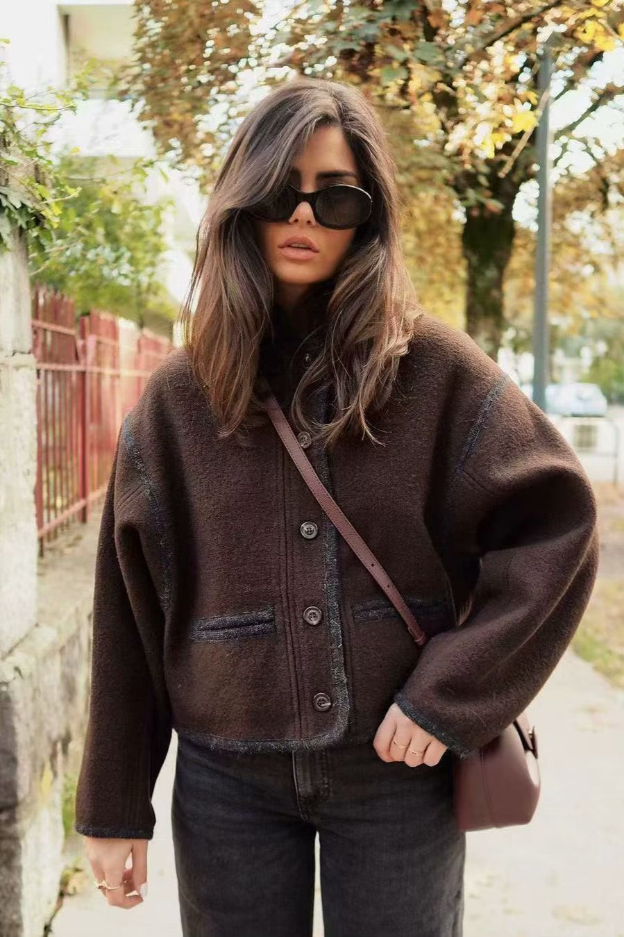 Wool Blend Colorblock Casual Coat