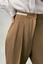 Dark Khaki Contrast Strap Detail Wide Leg Work Pants