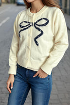 Solid Bow Jacquard Round Cardigan