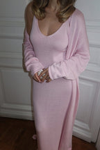 Soft Knit Cutout Tank Dress Long Sleeve Cardigan Two Piece Set