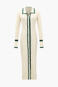 Contrast Trim Button Down Knitted Dress