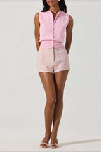 Round Neck Button Front Knit Top