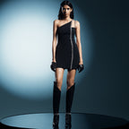 One Shoulder Sleeveless Drill Chain Mini Bandage Dress
