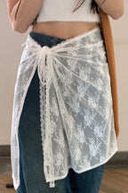 White Lace Apron Skirt with Tie Versatile Half Skirt