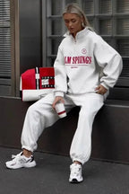 Letter Print Half Zip Hoodie