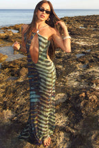 Serpentine Mesh Hem Maxi Dress