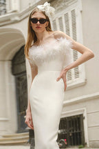 Ostrich Feather Deep V Bodycon Party Dress