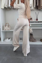 Casual suit short sleeve solid color high waist wide leg pants