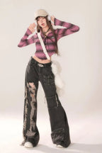 High Waist Ripped Wide Leg Jeans