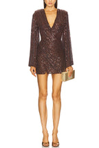 New Years Eve Sequin Deep V-neck Front Cross Long Bell Sleeve Mini Dress