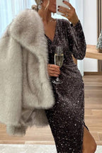 CHOCOLATE SEQUIN MIDI DRESS