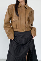 Short PU Leather Notch Lapel Jacket