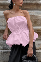 Solid Color Sleeveless Off-shoulder Elastic Waist Strapless Top