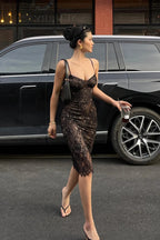 Lace Strap Slim Midi Dress