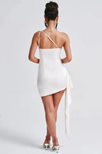 Rhoda Statement Slim Fit Backless One Shoulder Satin Mini Dress Occasion Edit