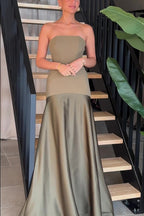 Sexy Strapless Satin Sleeveless Paneled Solid Formal Dress