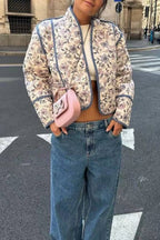 Retro print quilted short jacket