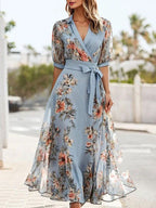 Hilda Chic V Neck Midi Dress Elevated Occasion Wear