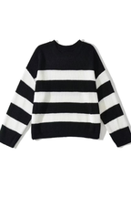 Loose-fitting, Versatile Striped Contrast-color Pullover Knitted Sweater