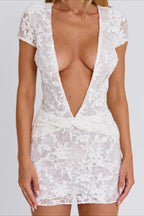 Lace Insert Deep V Mini Dress