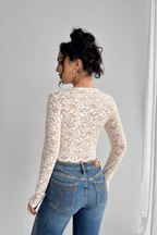 Solid Lace V Neck Sexy Long Sleeve Chic Crop Top