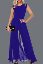 Round neck sleeveless hollow solid color jumpsuit