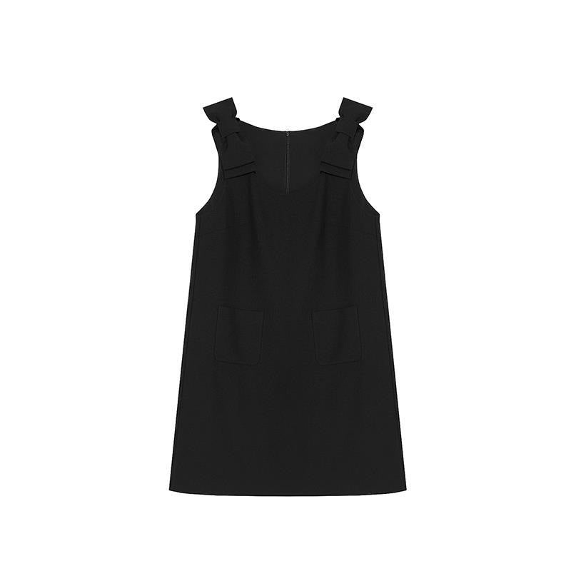 Black Sleeveless Bow Detail A-Line Mini Dress