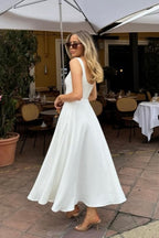 Solid Square Neck Sleeveless Cocktail Dress