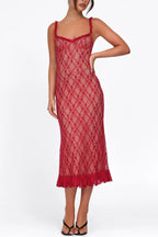 Stylish Plaid Camisole Lace Slim-fit Elegant Midi Dress