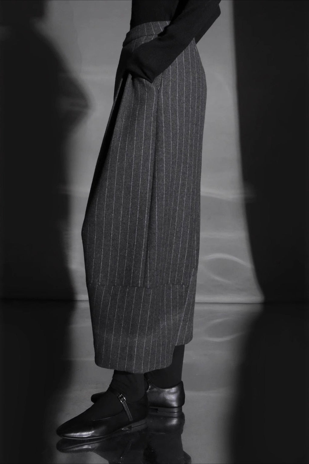 Relaxed Wide Leg Bootcut Wool Ankle Crop Pants