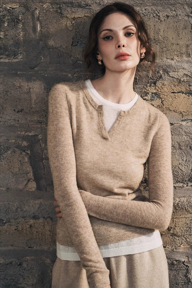 Wool Blend Layered Look Long Sleeve Tee