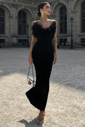 Strapless V-Neck Feathered Mermaid Party Dress