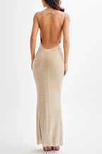 Midnight Fantasy Sequin Mesh Shoulder Strap Open Back Stretch Maxi Dress