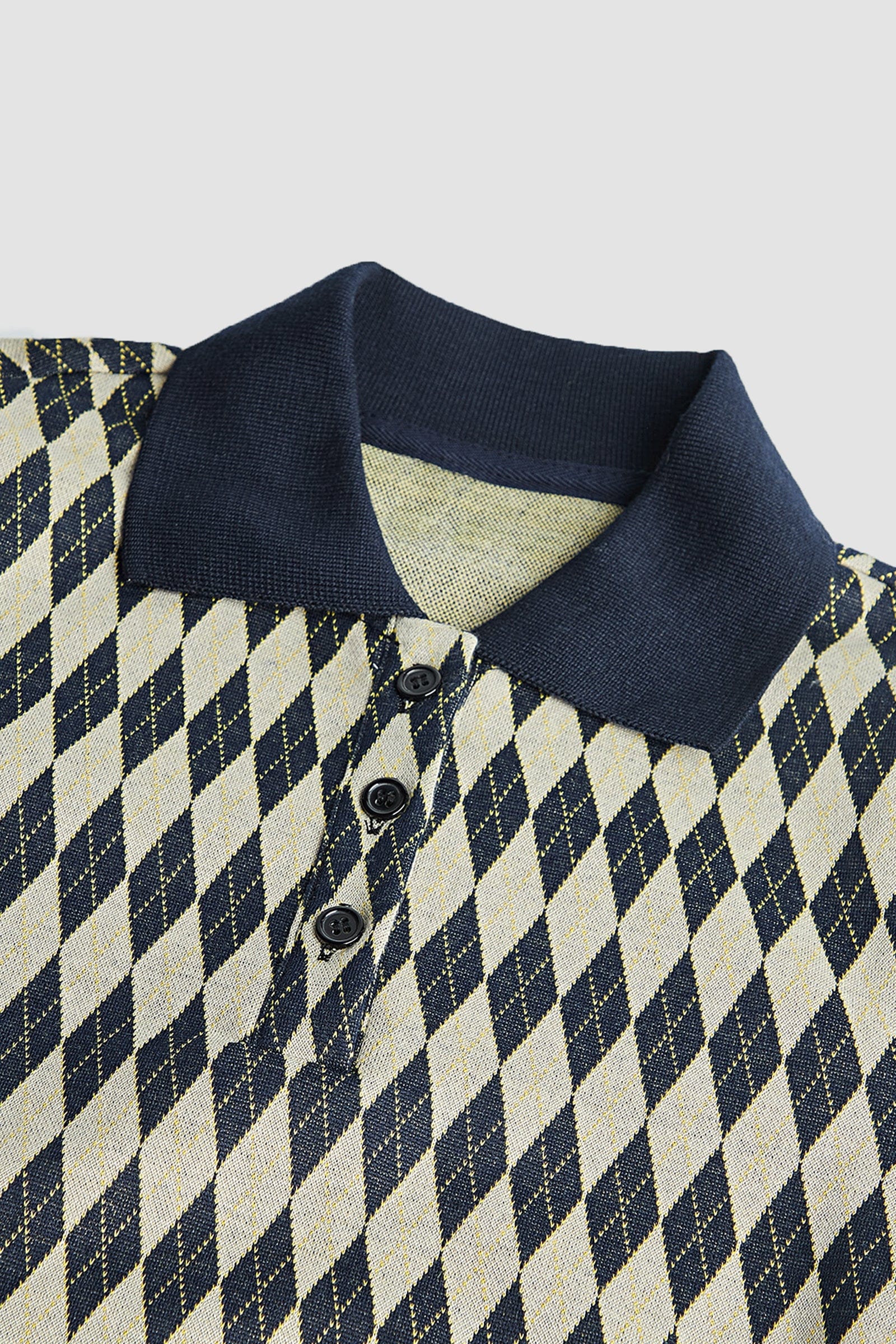 Black Diamond Check Knitted Polo Collar Mini Dress