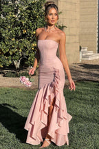 Off Shoulder Strapless Asymmetric Prom Dress