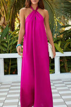 Sleeveless halter neck sexy open back solid color dress
