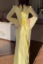 Multi-Color Stand Collar Lace Backless Tie Mermaid Maxi Dress