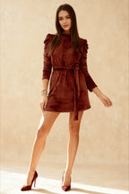 Florcoo Irregular Solid Trendy Collar Mini Dress