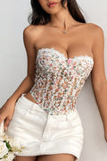 Floral Embroidery Boned Sheer Corset Crop Top