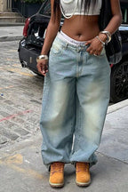 Vintage Washed Wide Straight  Jeans